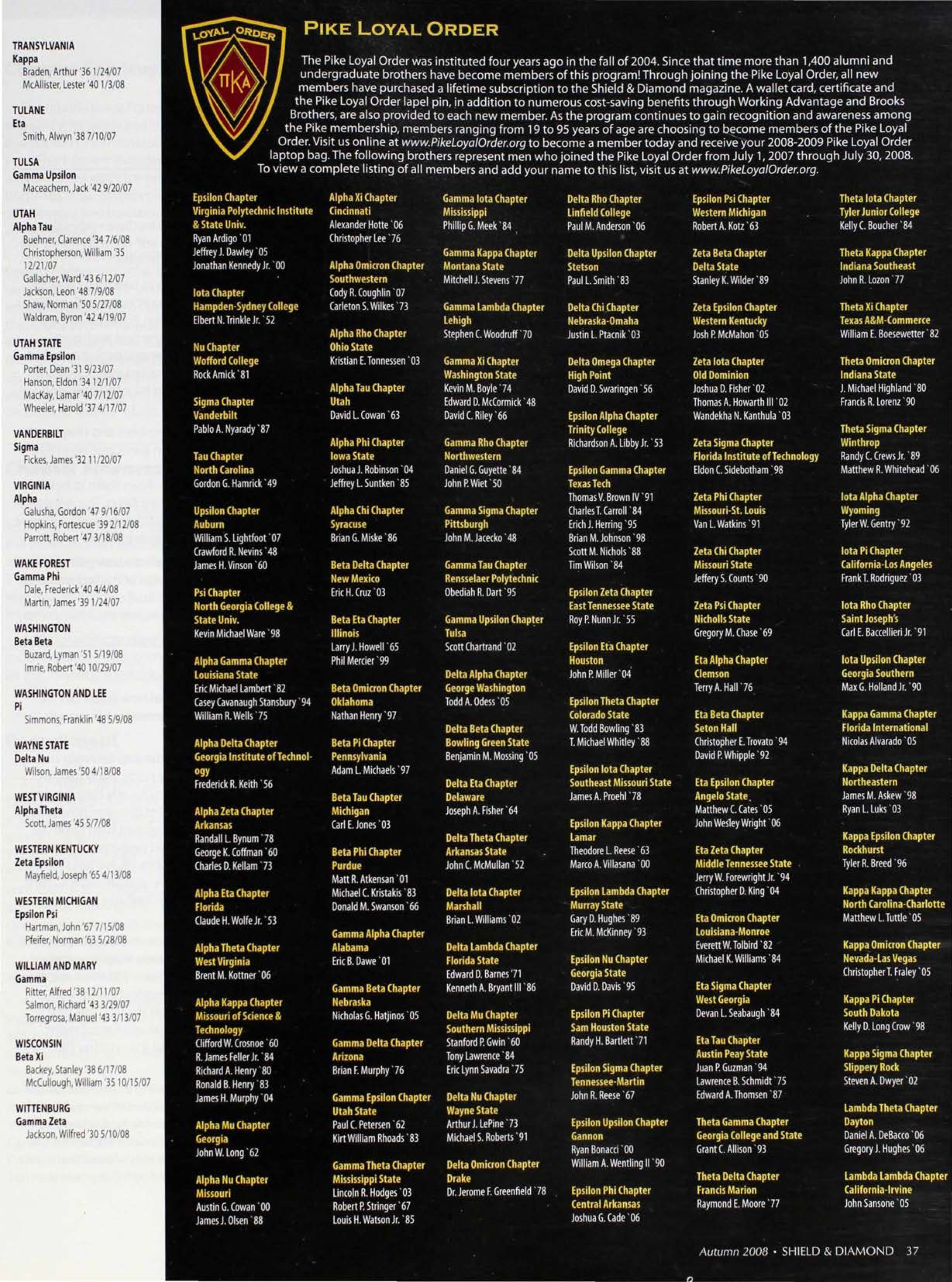 Pike Loyal Order, Autumn 2008